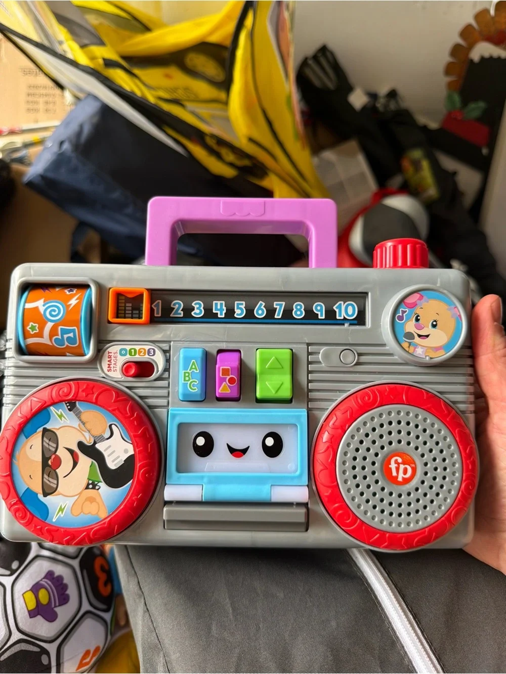 Fisher-Price Gray Boombox Toy with Red, Purple & Blue Accents